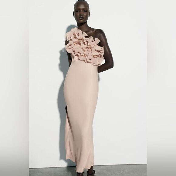 ZARA RUFFLED SATIN EFFECT DRESS LIGHT PINK - Picture 9 of 16